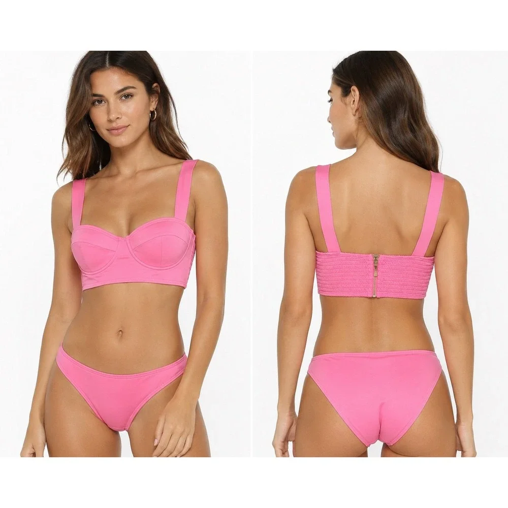 Kate Spade New York Georgia Beach Bralette Bikini Set Pink Geranium Size XS